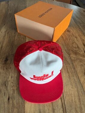 Louis Vuitton Red and White Logo Cap